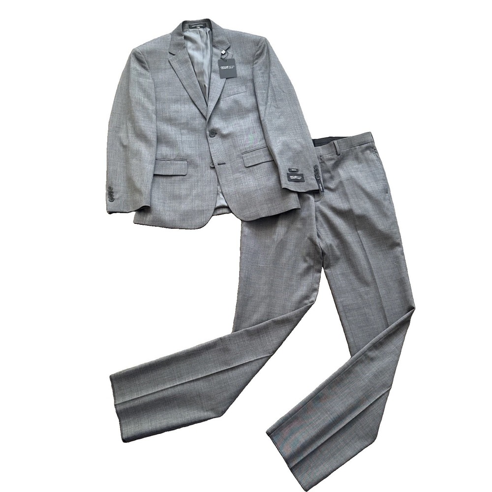 Kenneth Cole Awareness Suit 38S Slim Fit Blazer 32W Unhemmed Pants Gray Wool NWT